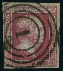 1 Sgr. Freimarke 1857, rötlichkarmin auf dünnem Papier. Die ...